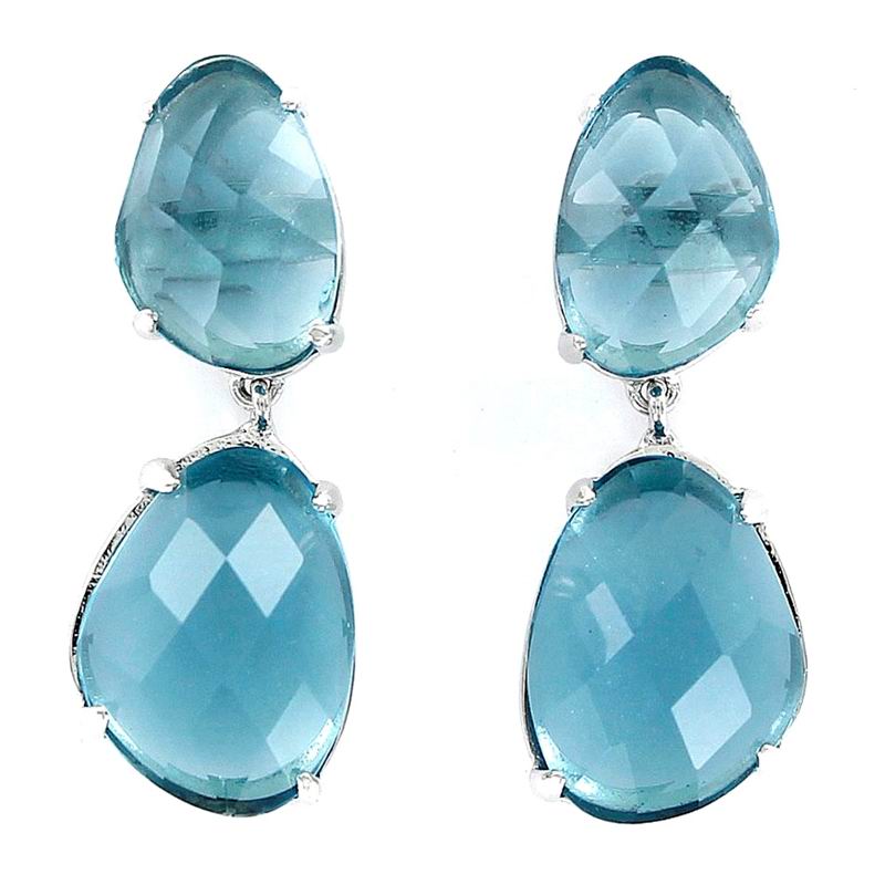 Silver Earrings with Two Irregular Aquamarine Stones