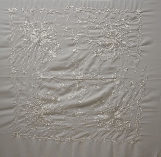 Rehearsal Manila Shawl. Beige with beige embroidery. 135cm X 135cm