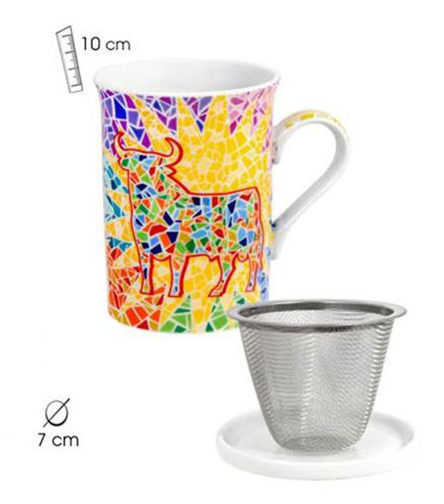 Tasse en céramique avec filtre métallique décorée avec Taureau Osborne style Gaudí