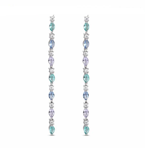 Boucles D'oreilles en Argent Sterling Plaqué Rhodium avec Strass de Couleur