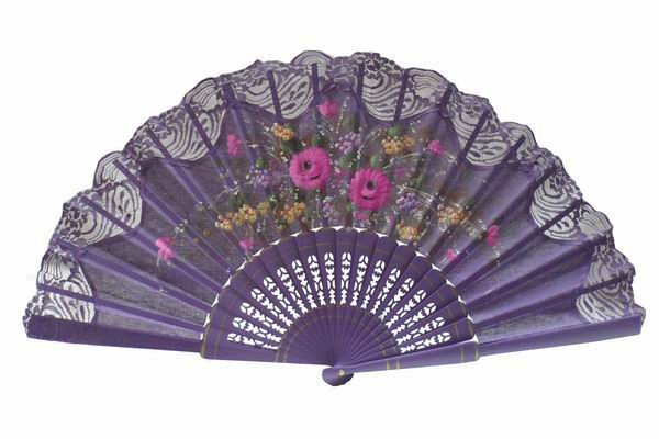 Hand Painted Fan With Purple Lace. ref. 150ENCJ