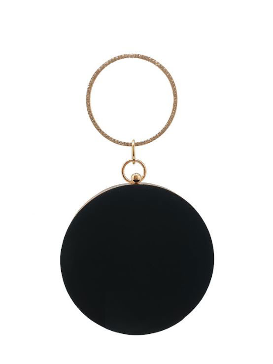 Black Round Clutch for Party with Round Handle