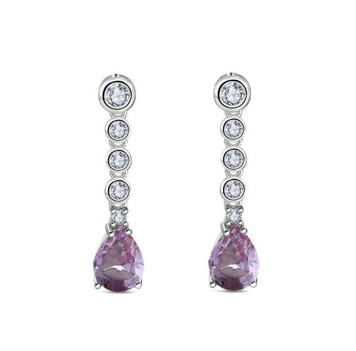 Boucles d'oreilles argent plaqué rhodium avec améthyste et chatons