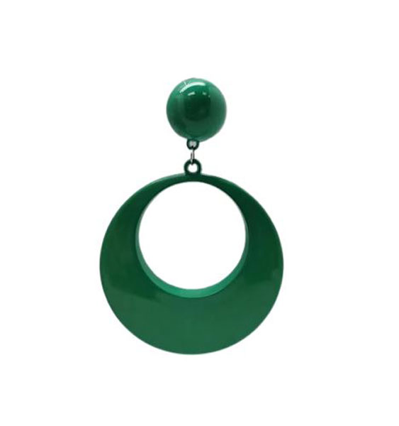 Boucle d'oreille flamenco en plastique. Cercle géant. Vert