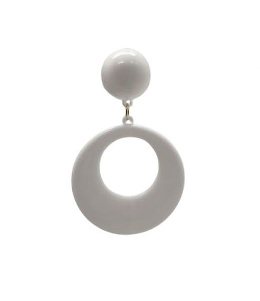 Boucles D'oreilles Flamenco en Plastique. Cercle Moyen. Blanc