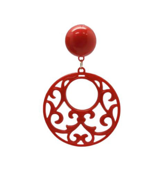 Boucles D'oreilles Flamenco en Plastique Ajouré. Rouge