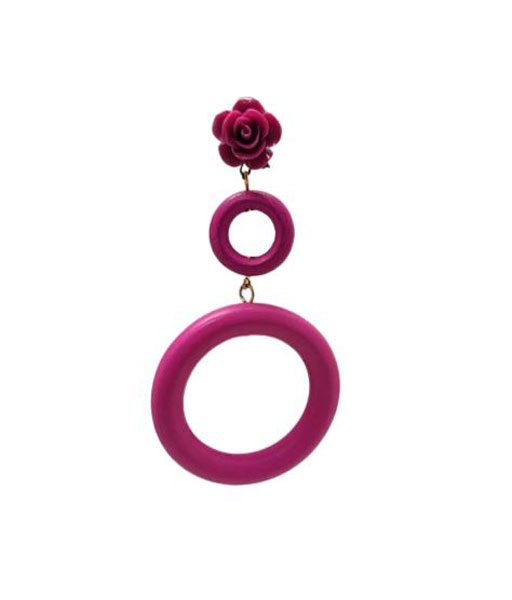 Pendientes de Flamenca Doble Aro para Mujer. Fucsia