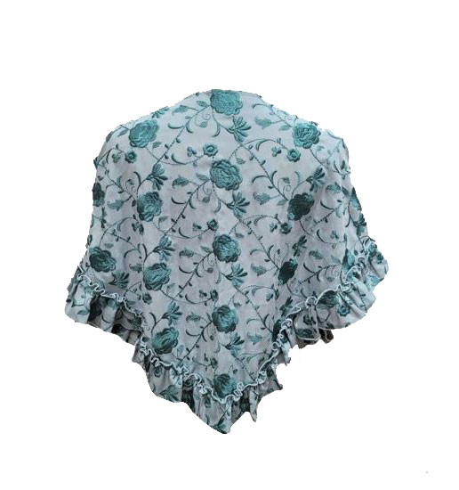 Embroidered Small Shawl with Ruffle. Water Green