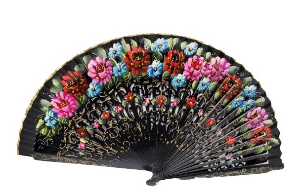 Openwork Black Fan with floral design on both sides Ref. 1293