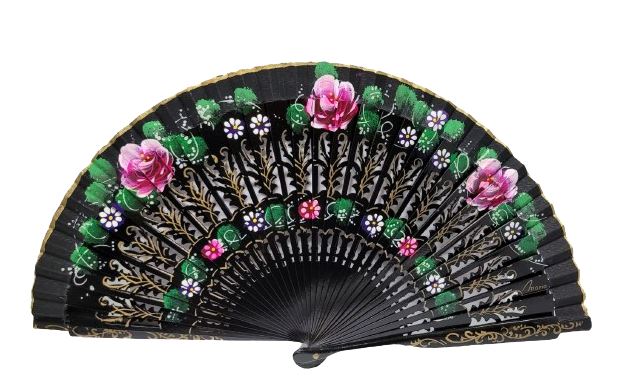 Openwork Black Fan with floral design on both sides Ref. 1101