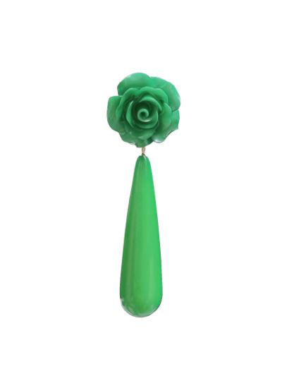 Boucles D'oreilles en Goutte D'eau avec Fleur Détaillée, Accessoire Flamenco. Vert