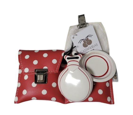 Capricho Glass Castanet White Veined Red. Castañuelas del Sur