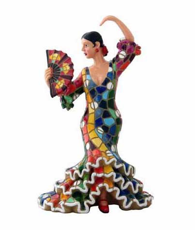 Danseuse Flamenca Mosaïque avec Eventail. 17cm