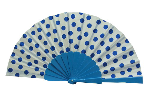 Polka Dots Fan. White Background With Blue Dots