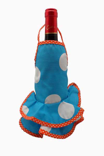 Tablier flamenca pour les bouteilles Turquoise à pois blanc