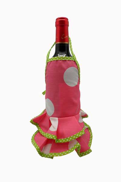 Fuchsia Flamenco Bottle Apron with White Dots