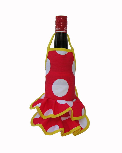 Delantal Flamenca para Botellas Rojo Lunar Blanco