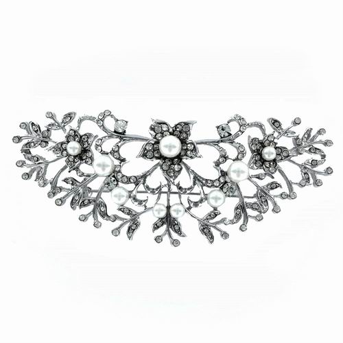 Broche Fantaisie Couleur Argent avec Perles et Zirconites. Ref. 307