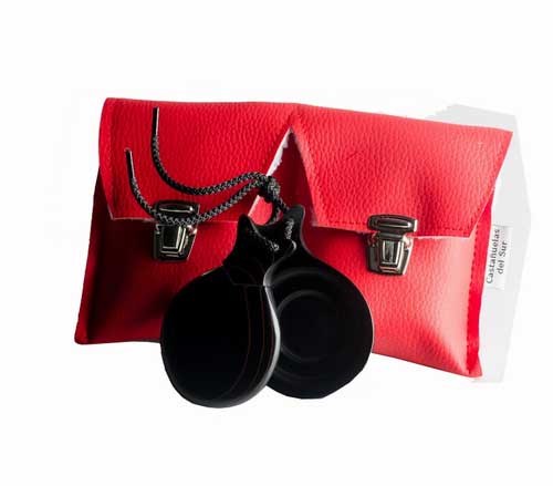 Black Fiberglass Grained in Red Castanets With Double Soundbox by Castañuelas del Sur