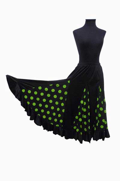 Falda de Flamenco Negra con Lunares Verde Pistacho