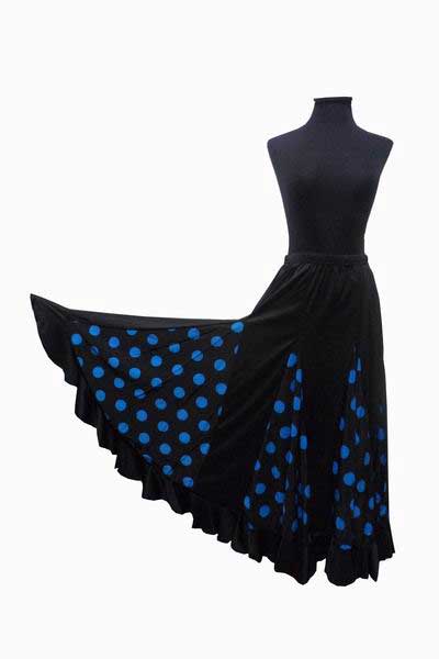 Black with Turquoise Polka Dots Flamenco Skirt