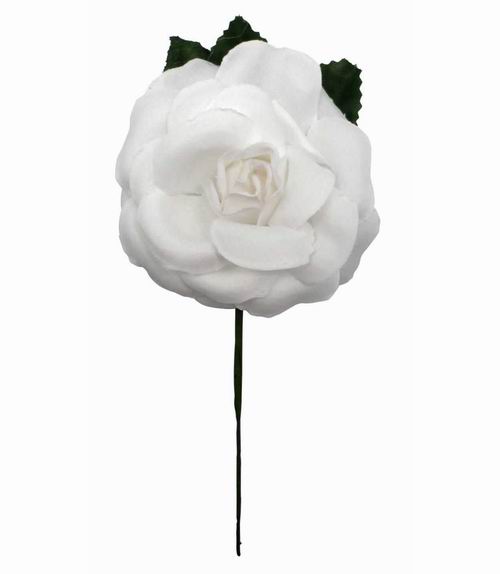 Rose de taille moyenne blanche unie CH. Fleur en tissu. 9cm