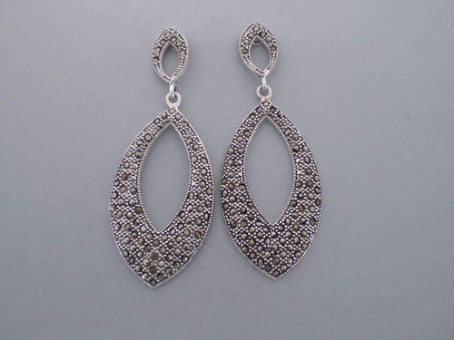 Boucles d'oreilles ogivales en marcassites et argent