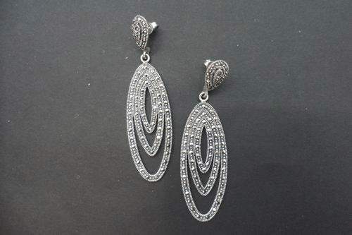 Pendientes de Marcasitas y Plata Ojival Triple. 6 cm