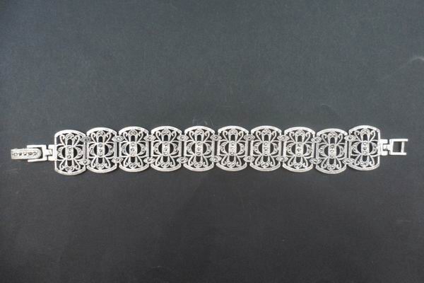 Silver and Marcasite Stones Bracelet With Openwork Rectangular Links