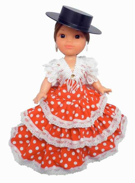 Poupée Danseuse Flamenco avec Robe Rouge à Pois Blanches Chapeau Noir.25cm