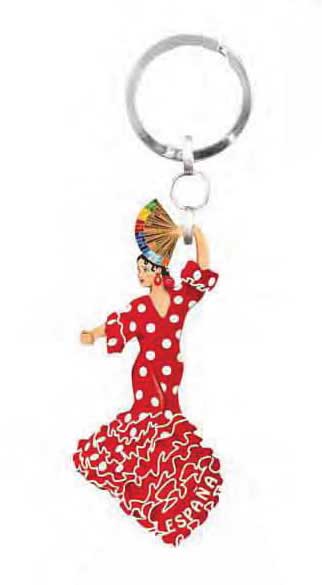 Porte clé danseuse costume flamenco rouge pois blanc