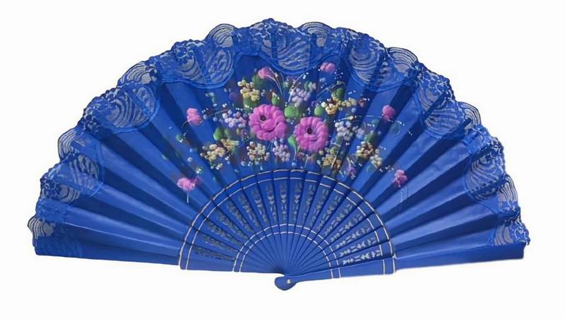 Hand painted fan with blue lace. ref. 150AZOSCENCJ