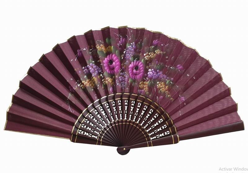 Hand painted maroon fan with golden border. ref. 150