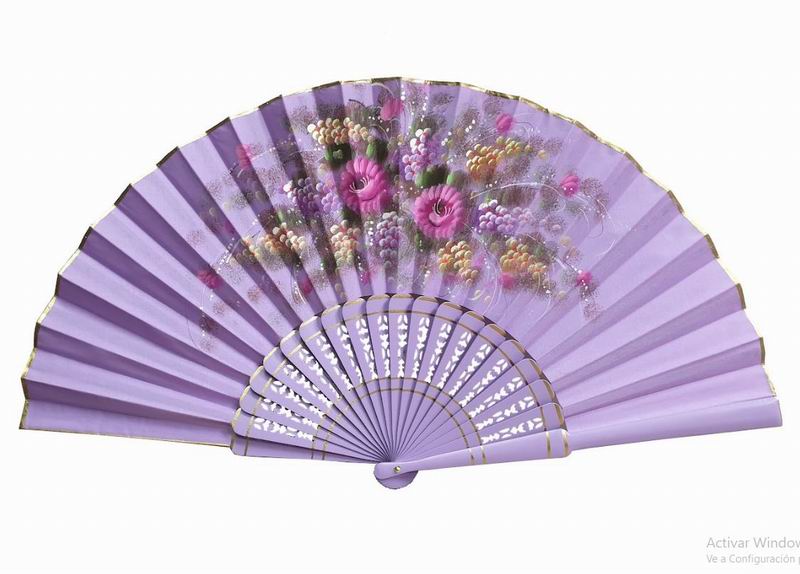 Hand-painted Mauve Fan with Golden Rim. ref. 150